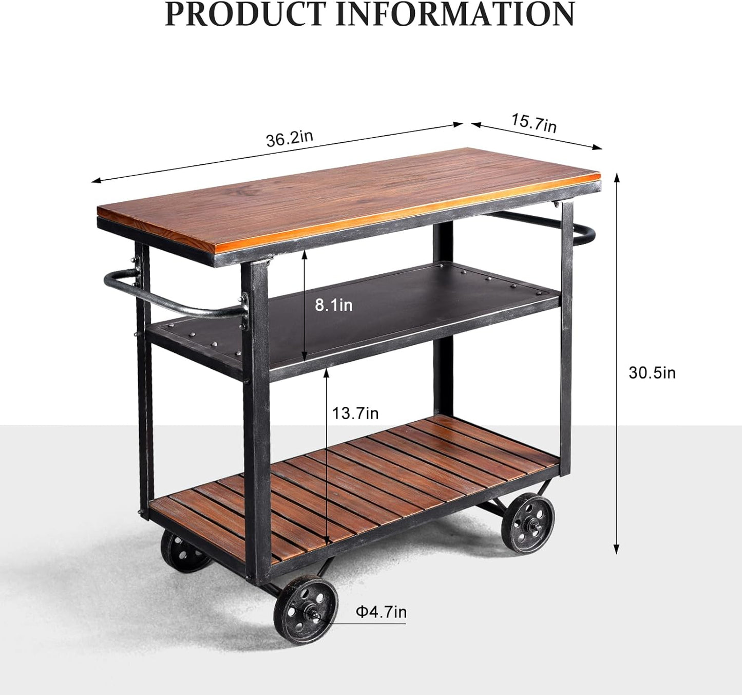 Diwhy Industrial 3 Tier Rolling Utility Storage Cart Wine Beverage, Metal Wine Rack with Wheels Kitchen Bar Dining Room Tea Wine, Storage Cart with Wood