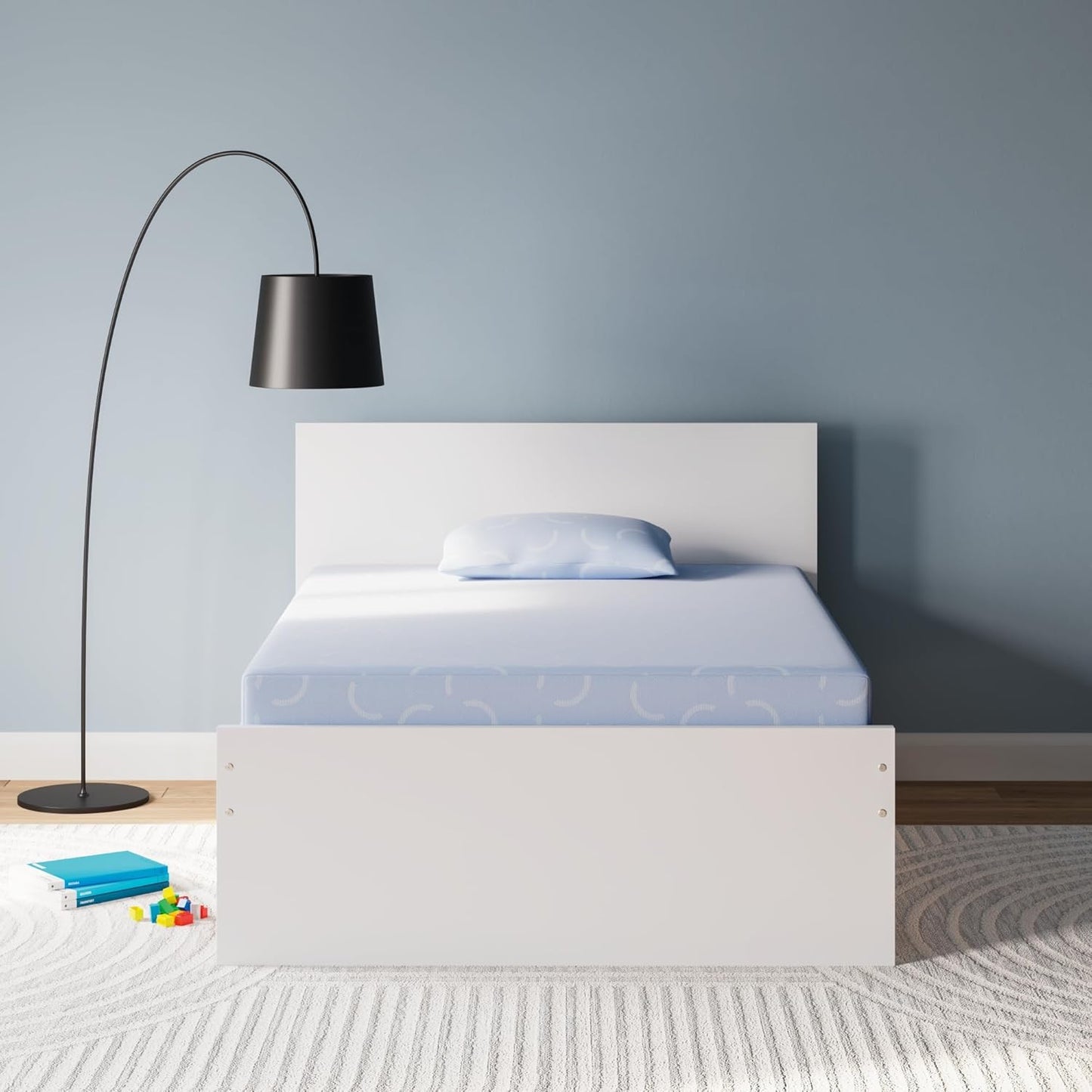 Signature Design by Ashley Full Size iKidz 7 Inch Firm Gel Memory Foam Mattress with Stretch Knit Cover & Pillow Included, Blue Ocean, Fiberglass Free, Mattress in A Box