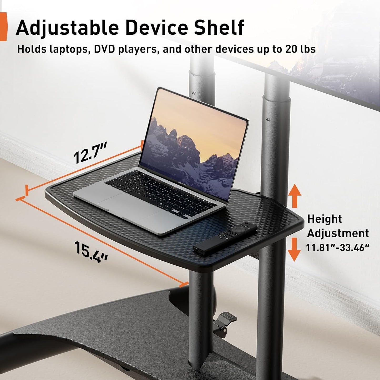 Perlegear Mobile TV Cart for 32-82 Inch Flat/Curved LED/LCD/OLED TVs Rolling TV Stand with Height Adjustable Shelf Max VESA 600x400mm up to 100lbs- Outdoor TV Stand Trolley with Wheels PGTVMC05-1