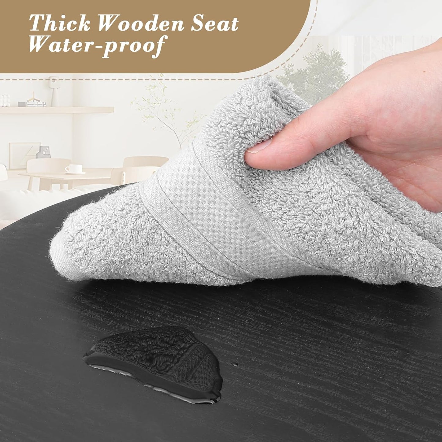 Athena Collection Bar Stools Set of 2, 25.5 Inches Round Counter Height Bar Stools Backless with Metal Legs and Footrest, Wood Barstools for Home, Kitchen Island, Counter, Black