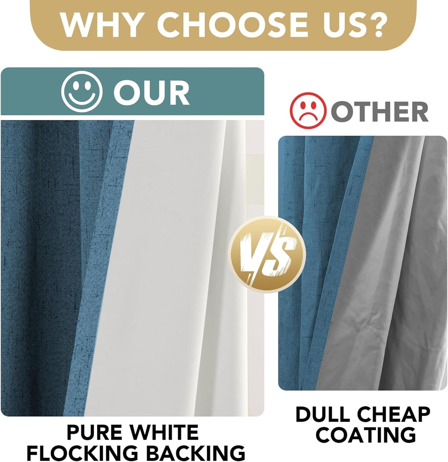 H.VERSAILTEX 100% Blackout Curtains for Bedroom Thermal Insulated Linen Textured Curtains Heat and Full Light Blocking Drapes Living Room Curtains 2 Panel Sets, Blue Sapphire, 52x63 Inch