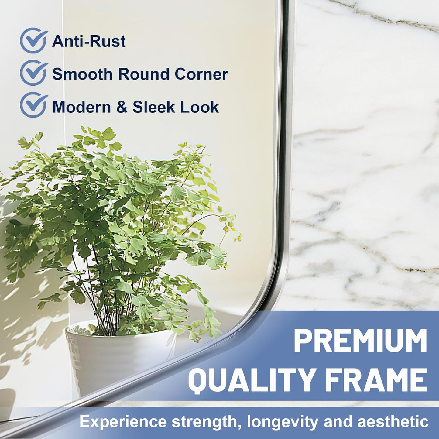 24x36 Inch Silver Bathroom Mirror for Wall, Metal Framed Rectangle Mirror with Rounded Corner, Bathroom Vanity Mirror in Aluminum Alloy, Hangs Horizontally or Vertically