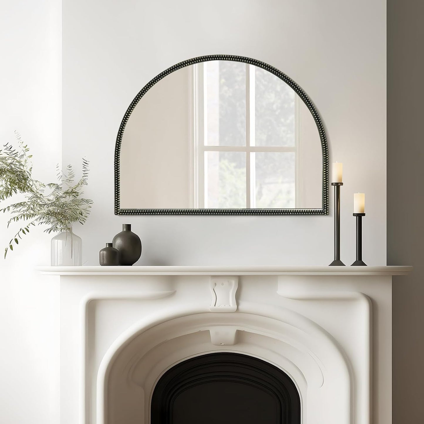 WallBeyond Black Vintage Mirror for Vanity 32x24 Inch, Gold Antique Mirror with Ornate Beaded Frame for Bathroom, Living Room, Fireplace, Entryway