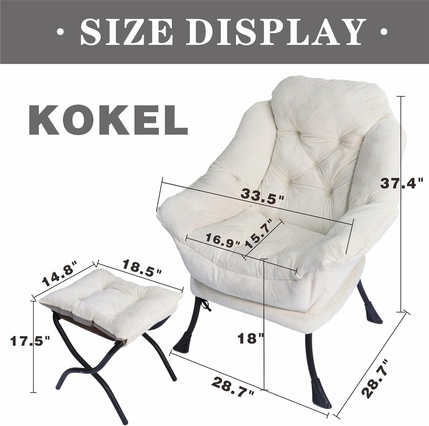 Lazy Chair with Folding Ottoman,Living Room Chairs, Accent Contemporary Lounge Chair, Single Steel Frame Leisure Sofa Chair with Armrests and A Side Pocket (Beige-1130)