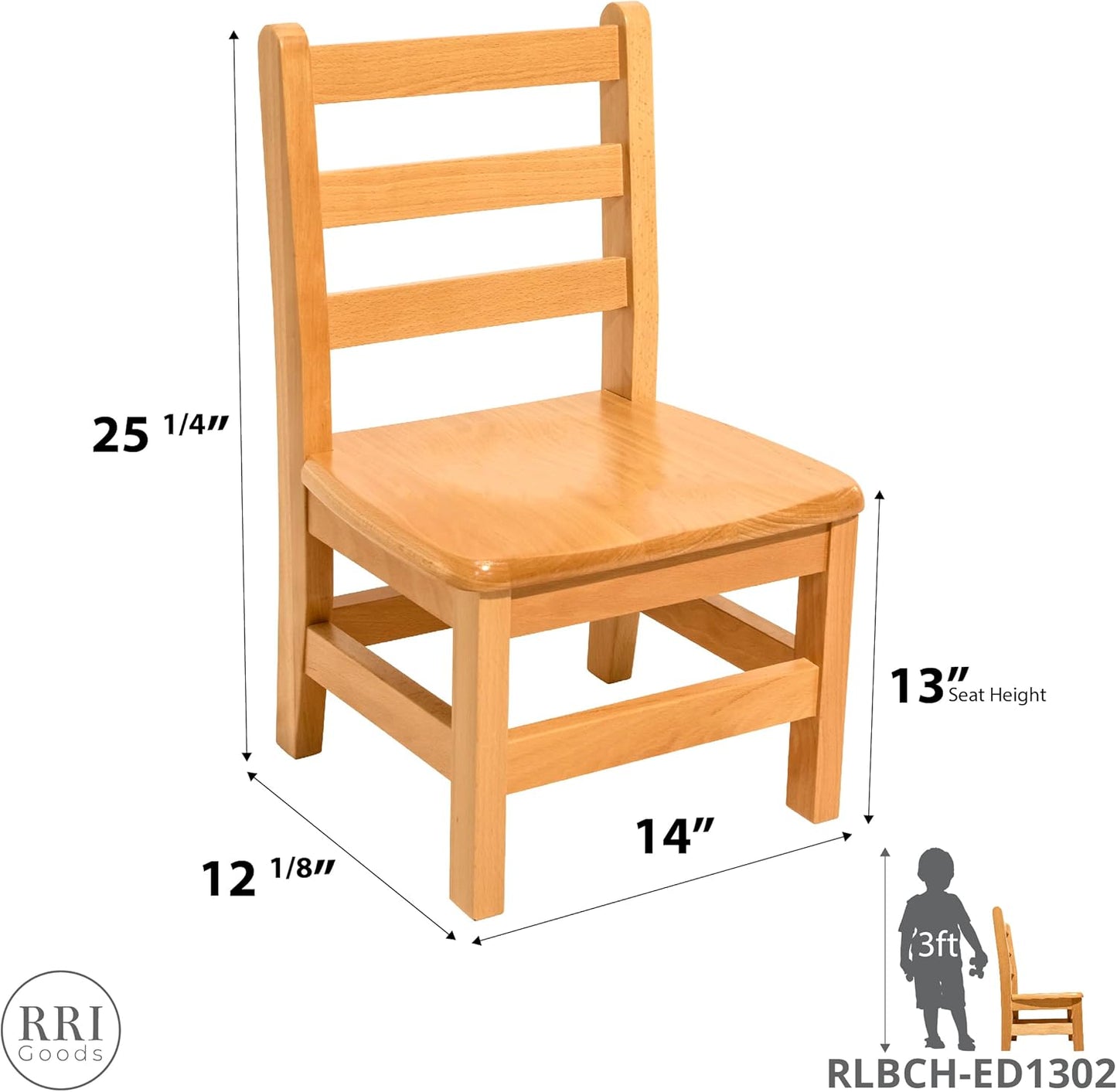 Kids Wooden Chair Set, Fully Assembled Youth Ladderback Wood Chairs for Children, 13" Seat Height for Ages 6-9 (Set of Two)