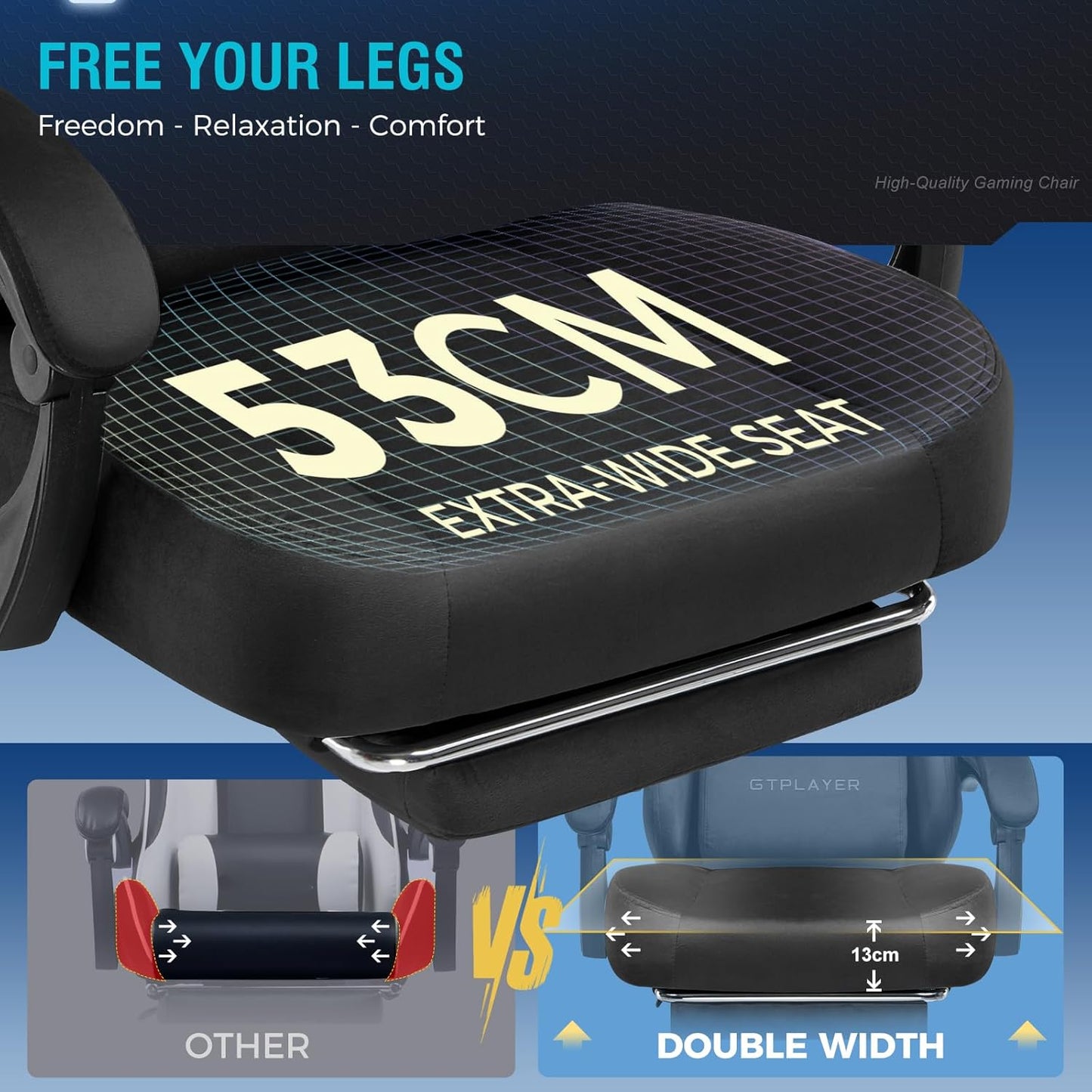 GTPLAYER Gaming Chair Fabric with Pocket Spring Cushion, Big and Tall Gamings Chairs 350LBS High Back Computer Chair with Footrest for Adults Lumbar Support Swivel Game Chair for Office Dark Black