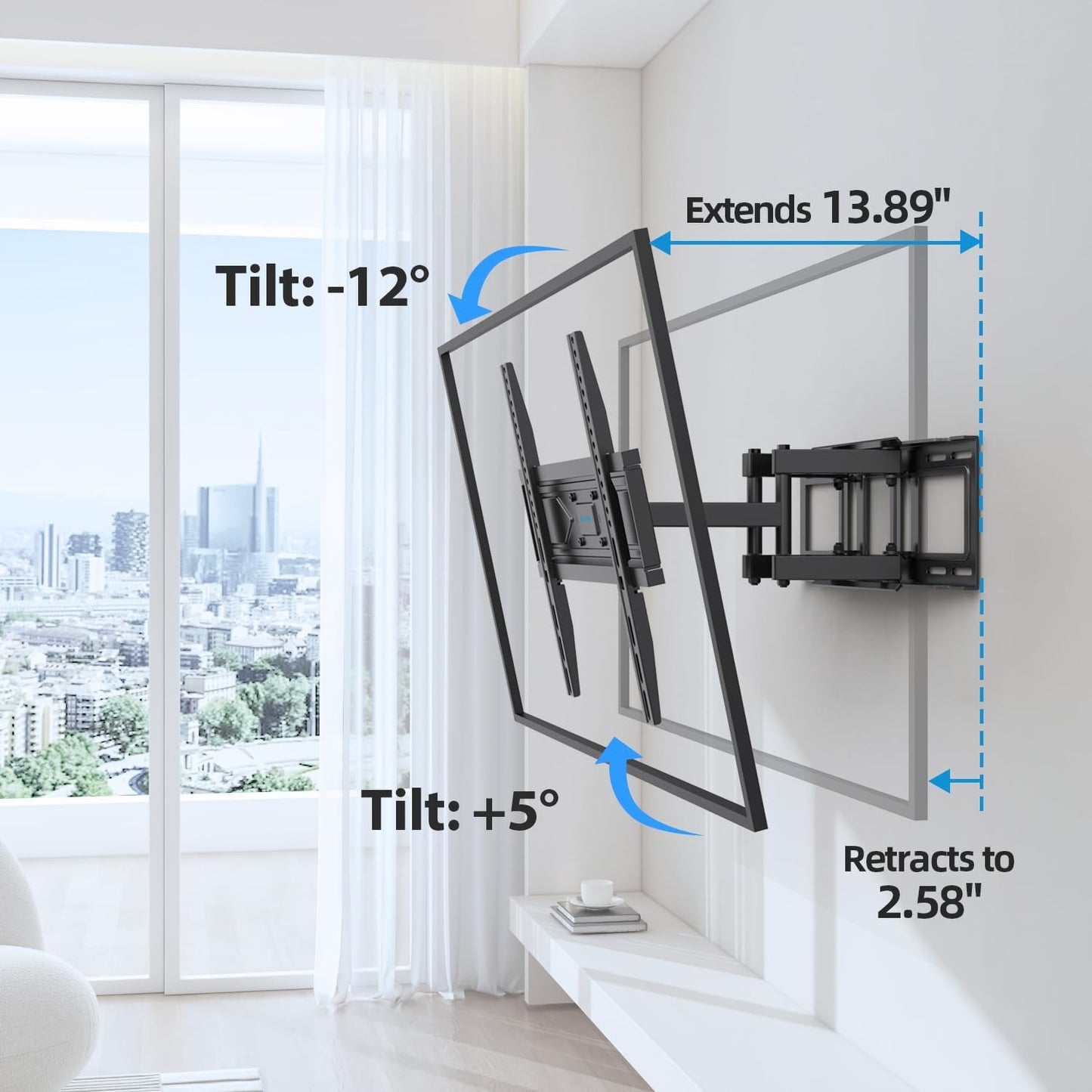 UL Listed Full Motion TV Wall Mount Bracket for Most 32-70 inch TVs, Swivel Extend Tilting TV Mount, Max VESA 400x400mm, Holds up to 99 lbs & 16" Wood Studs with Hole Drilling Template