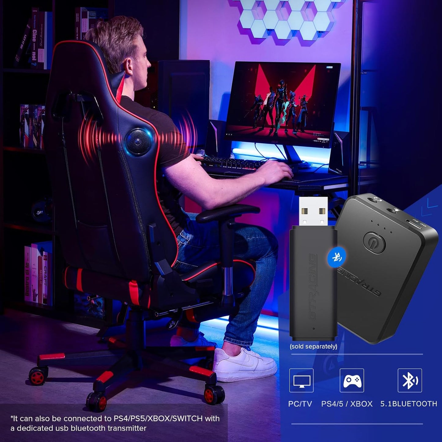 GTRACING Gaming Chair with Footrest Speakers Video Game Chair Bluetooth Music Heavy Duty Ergonomic Computer Office Desk Chair Red