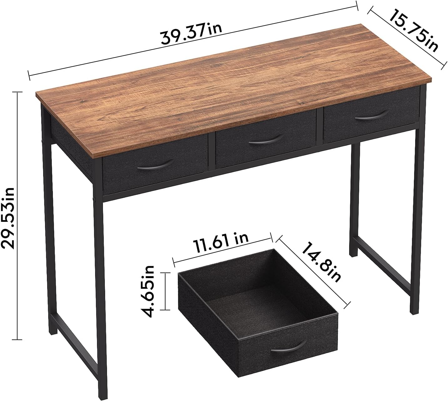 WOHOMO Computer Desk with Drawers, 39.3 Inch Bedroom Desk with Storage, Home Office Desk for Room Spaces, Modern Work Writing Study Tables, Rustic