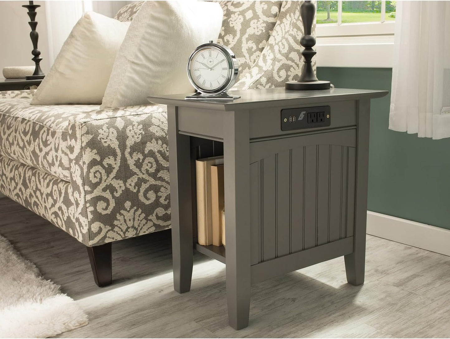 AFI Nantucket Chair Side Table with Built-in Charger in Grey