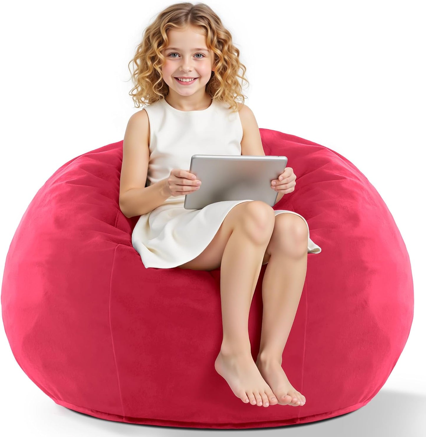 HABUTWAY 2FT Bean Bag Chair, 2' Beanbags Small Bean Bag Chairs with Filling, Teardrop Bean Bag Chair Luxurious Velvet Ultra Soft Fur with Removable Cover (Hot Pink)