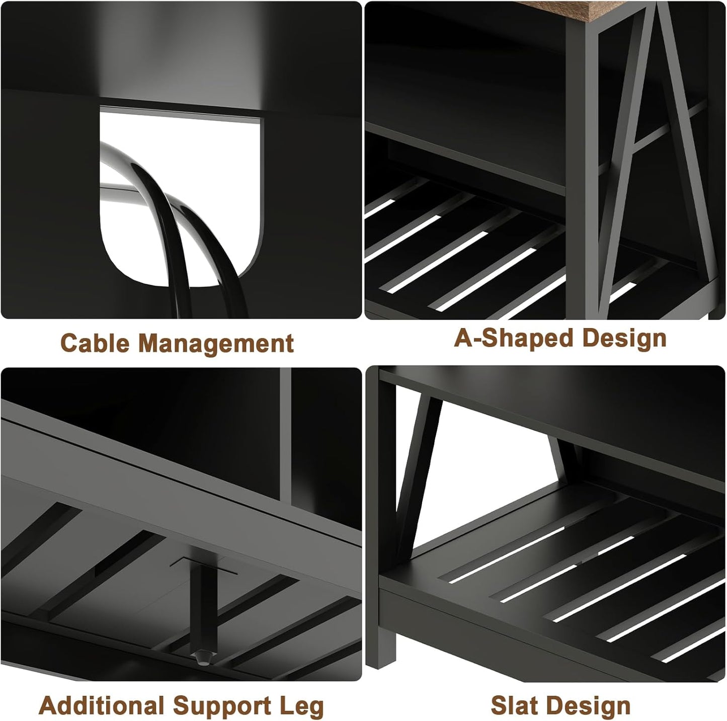 ChooChoo Farmhouse TV Stand for TVs up to 55 Inch, Modern Entertainment Center with 4 Open Shelves & Built-in Cable Holes, Media TV Console for Living Room, Bedroom, Black