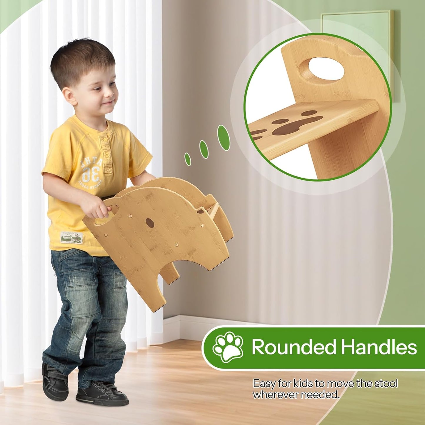 HOOBRO Wooden Toddler Step Stool for Kids, Two Step Stools with Handles and Safety Non-Slip Pads, Bamboo Step Stool for Sink, Bathroom, Kitchen, Bedroom, Easy to Move, Natural YL21JD01