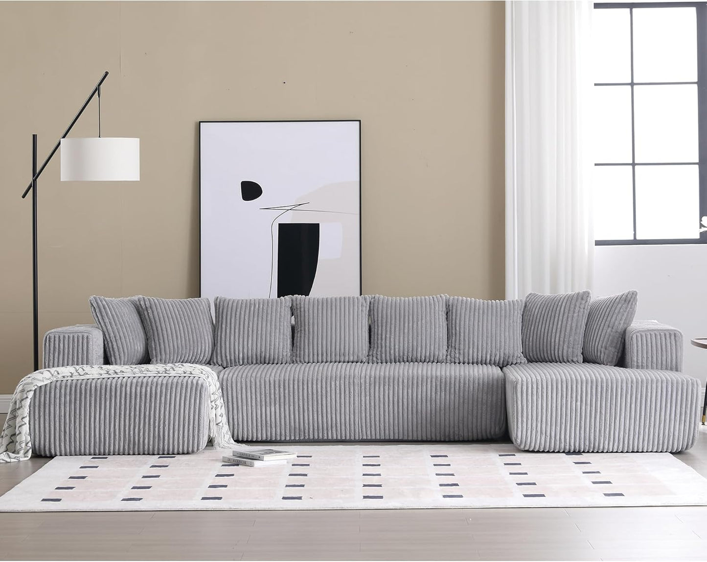 Free Combination Cloud Boneless Modular Sectional Sofa with Chaise Lounge,Modern Minimalist Upholstered Couches, Oversized U Shaped Lounge Sofa Couch w/ 8 Pillows