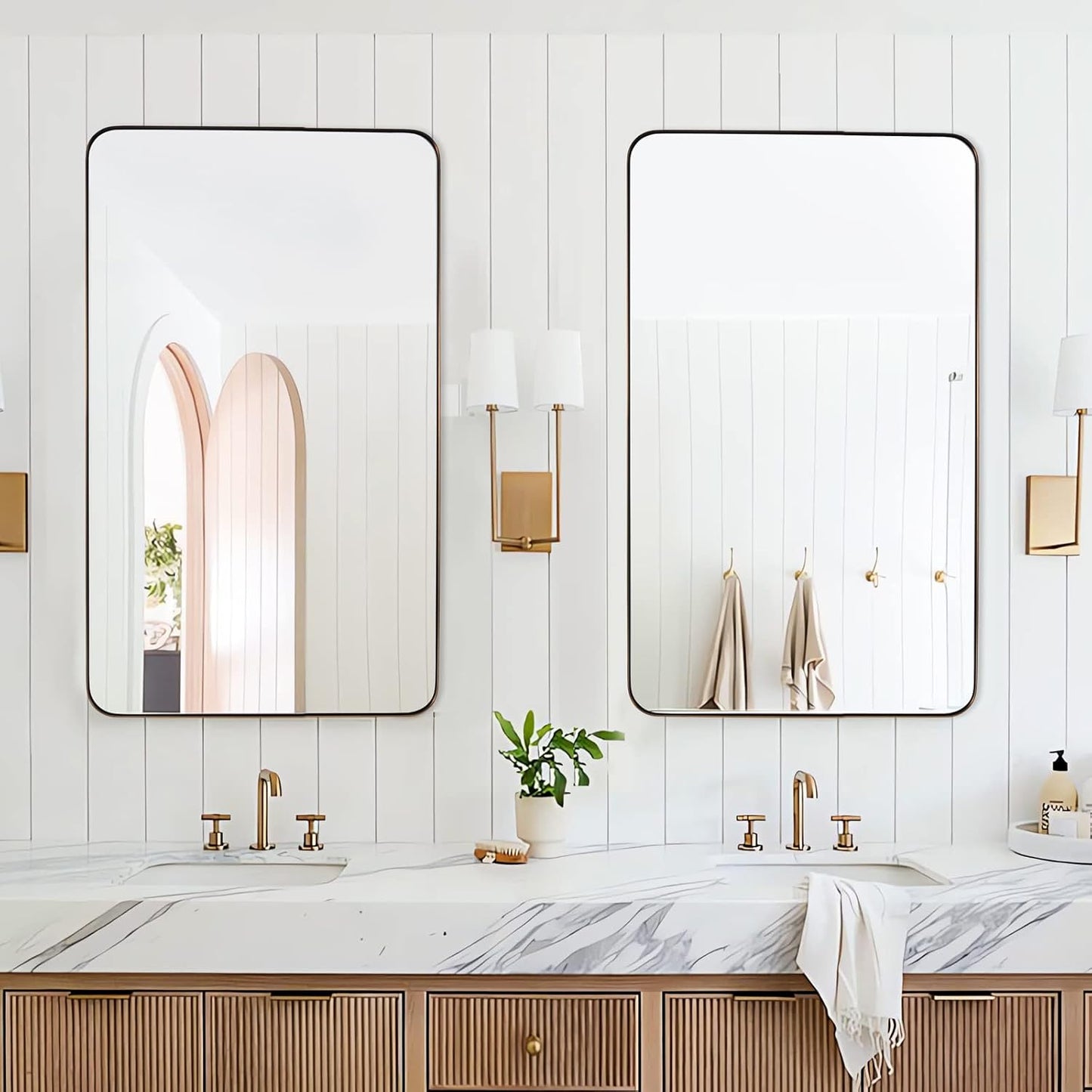 ANDY STAR Bronze Bathroom Mirror for Wall, 24X40” Bronze Wall Mirror for Vanity, Rounded Rectangle Mirror, Oil Rubbed Bronze Metal Modern Stainless Steel Frame, Hang Vertically or Horizontally