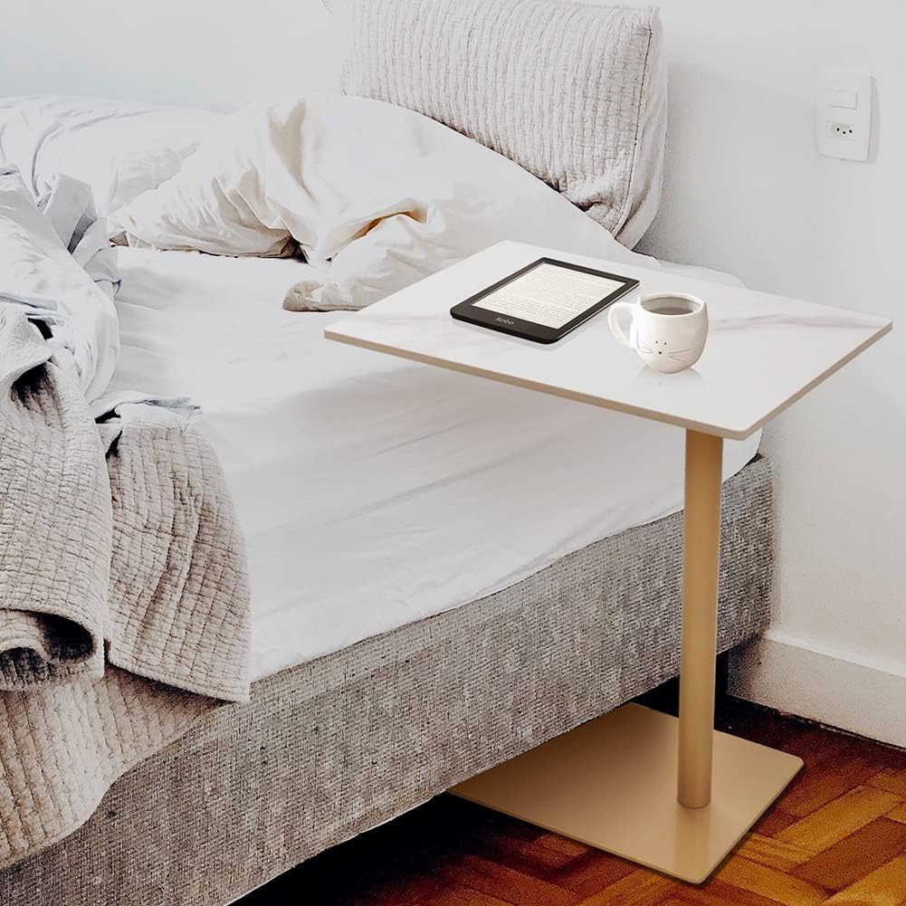 C Shaped End Table Snack Side Table for Couch Marble Top Under Couch Table Sofa Side Table for Couch Living Room Bedroom