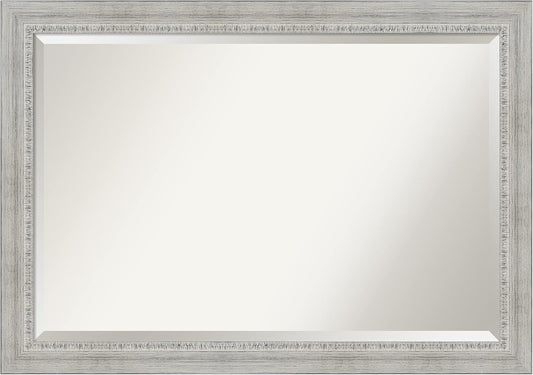 Amanti Art White Bathroom Mirror for Over Sink, 29x41 Rustic White Wash Rectangle Vanity Mirror, Large Rustic Farmhouse Wood Frame, Hangs Horizonally and Vertically, Bathroom Wall Decor, Beveled Edge