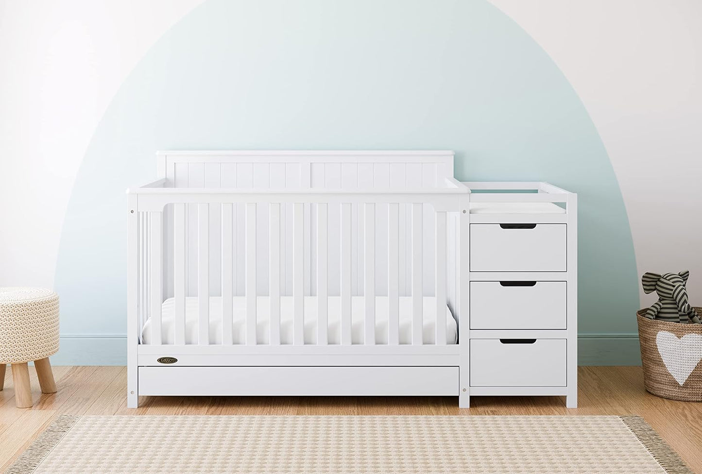 Graco Hadley All-in-One Convertible Crib & Changer (White) – GREENGUARD Gold Certified, Fits Standard Crib Mattress, Converts to Toddler Bed and Full Bed, 4 Adjustable Mattress Heights