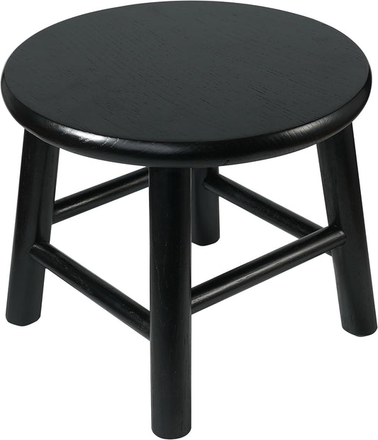 CONSDAN 9-Inch Round Step Stool for Adults & Kids, USA Grown Solid Oak Hardwood, Sturdy Small Foot Stool for Kitchen, Bedroom, Bathroom, Shoe Changing, Plant Stand, Fully Assembled (Black)