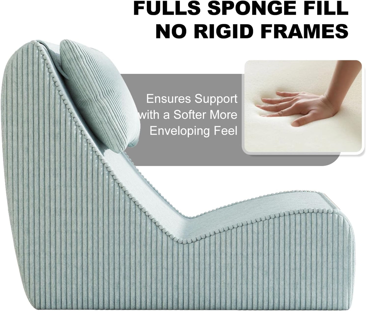 Giant Bean Bag Chair for Adults,Corduroy Chaise Lounge with Unrivaled Back Support, Detachable Neck Pillow, Comfortable Ottoman & Washable Cover for Living Room, Bedroom, Garden(Mint Green)