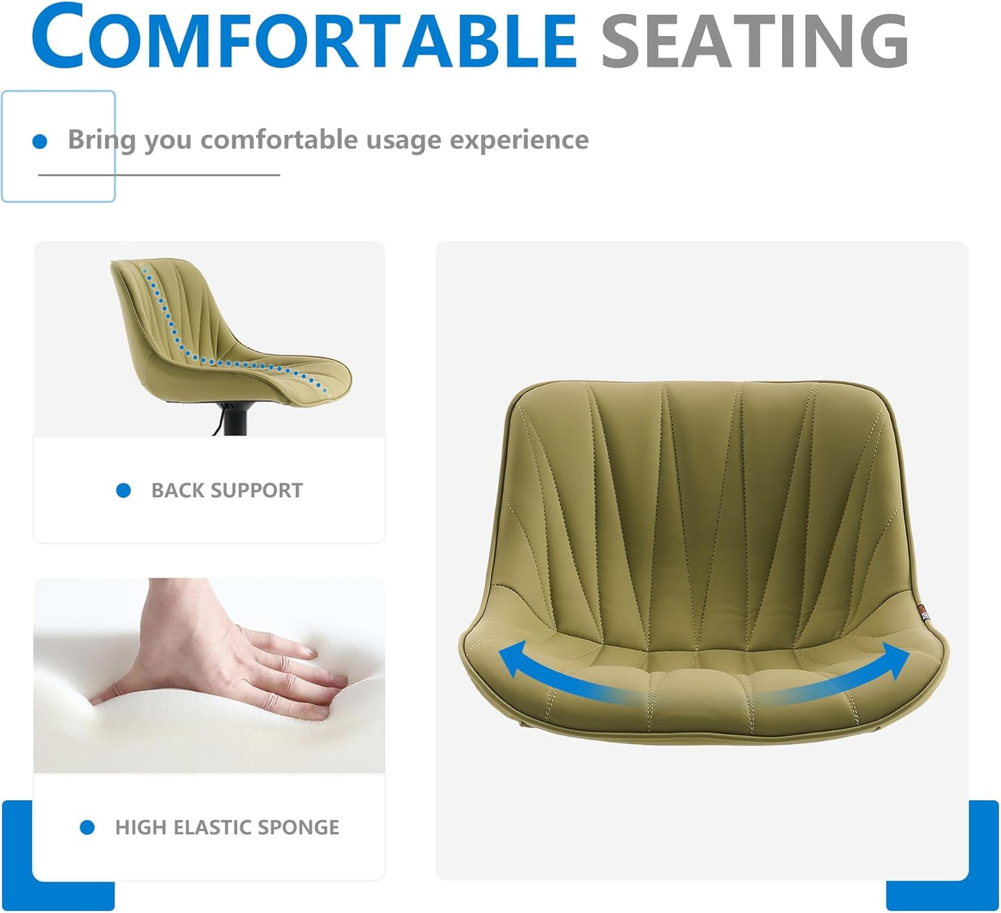 YOUNIKE Bar Stools Set of 2 for Kitchen Island, Grass Green Faux Leather Padded Counter Height Stools, Adjustable Swivel Barstools with Back, Modern Tall Stools with 300LBS Support