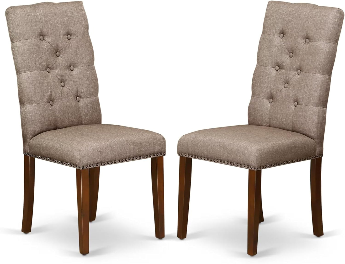 East West Furniture CAEL5-MAH-16 5 Piece Dining Table Set for 4 Includes a Rectangle Kitchen Table and 4 Dark Khaki Linen Fabric Parsons Dining Chairs, 36x60 Inch, Linen White