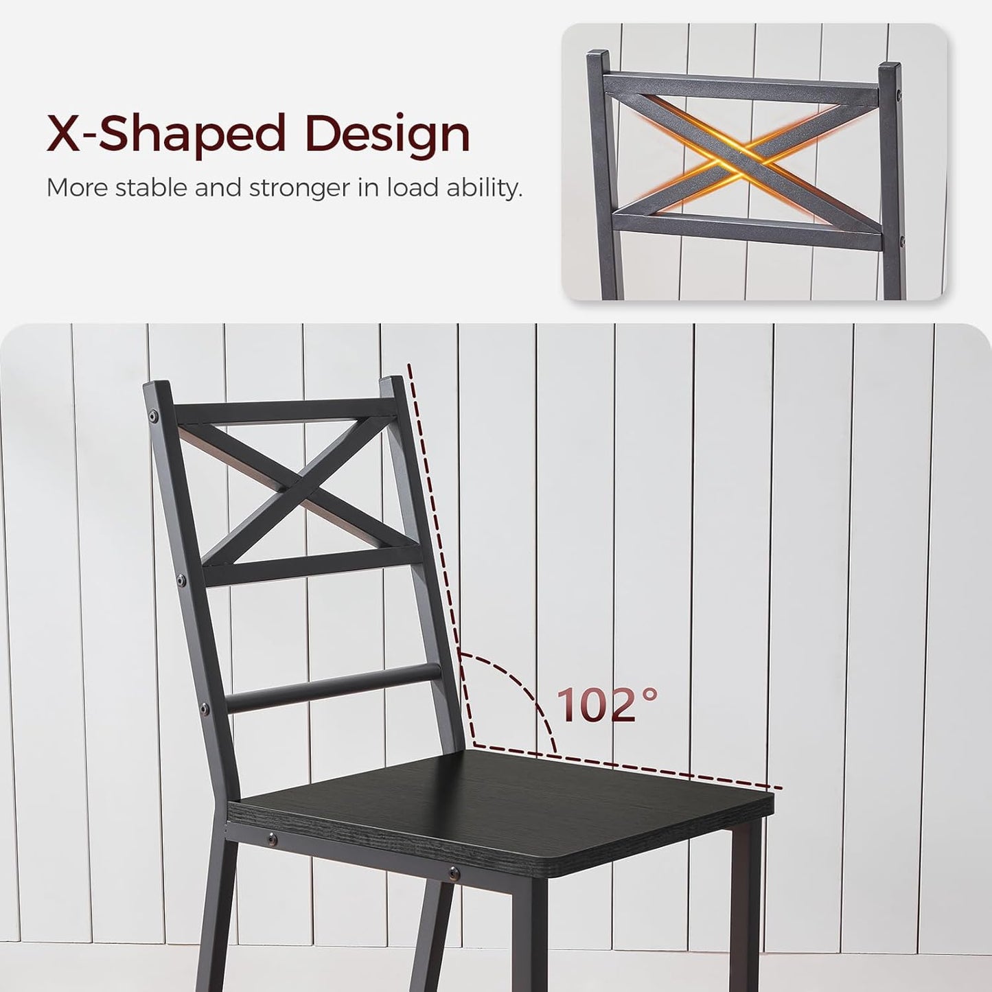 Dining Chair Set of 2, Rustic Wooden Kitchen Chairs with Backrest, Farmhouse Dining Chairs for Kitchen, Industrial Style Chair with Metal Frame, Easy Assembly, Black TBHB1001