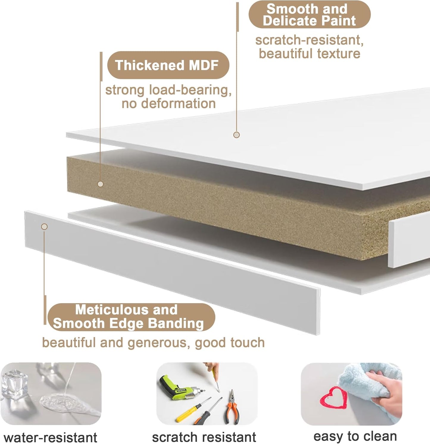 ChooChoo Computer Desk Study for Home Office, Modern Simple 40 Inches White Desk with Drawers, Makeup Vanity Console Table
