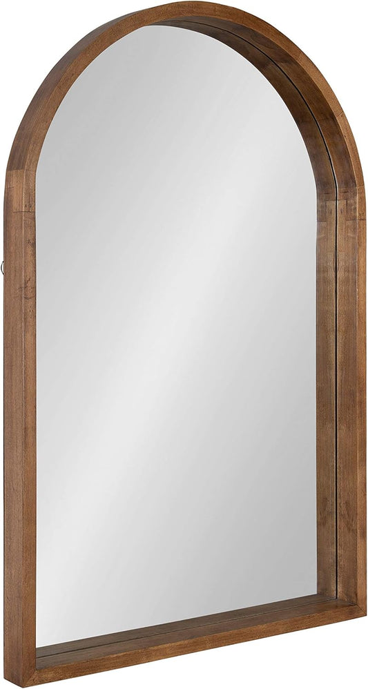 Kate and Laurel Hutton Rustic Modern Farmhouse Arch Mirror, 24" x 36", Natural Wood Finish