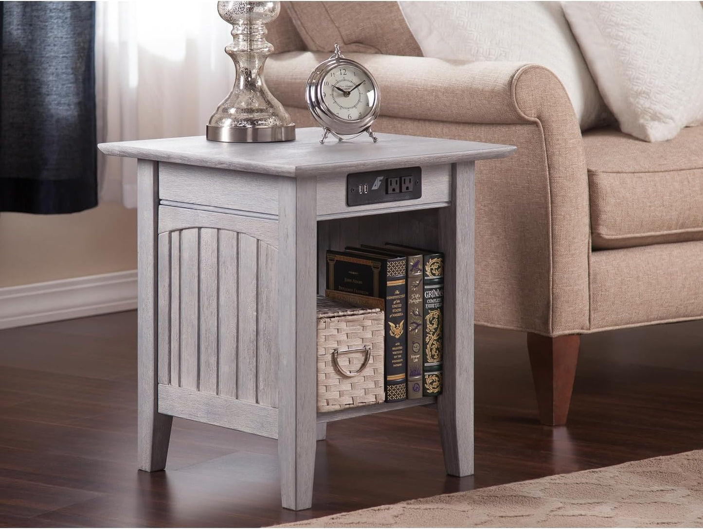 AFI Nantucket End Table with Built-in Charger in Driftwood