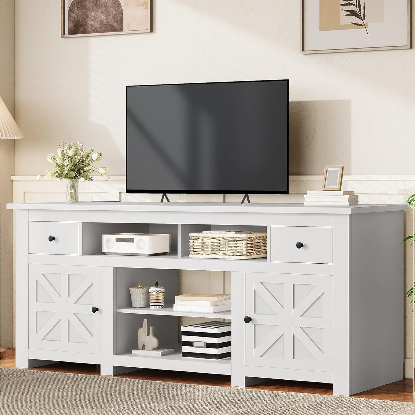 YITAHOME TV Stand for 75/80 Inch TV, Entertainment Center, TV Cabinet with Drawers and Power Outlet, White TV Console for Living Room Furniture (70 Inch Lenght 30 Inch High)