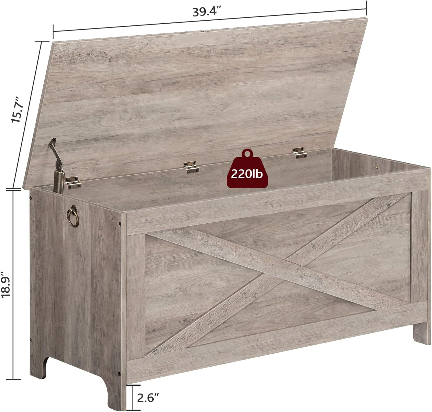 39.4" Toy Chest, Sturdy Entryway Storage Chest with Safety Hinges, Retro Toy Box, Wooden Look Accent Furniture for Living Room, Bedroom,Greige SCHG48101