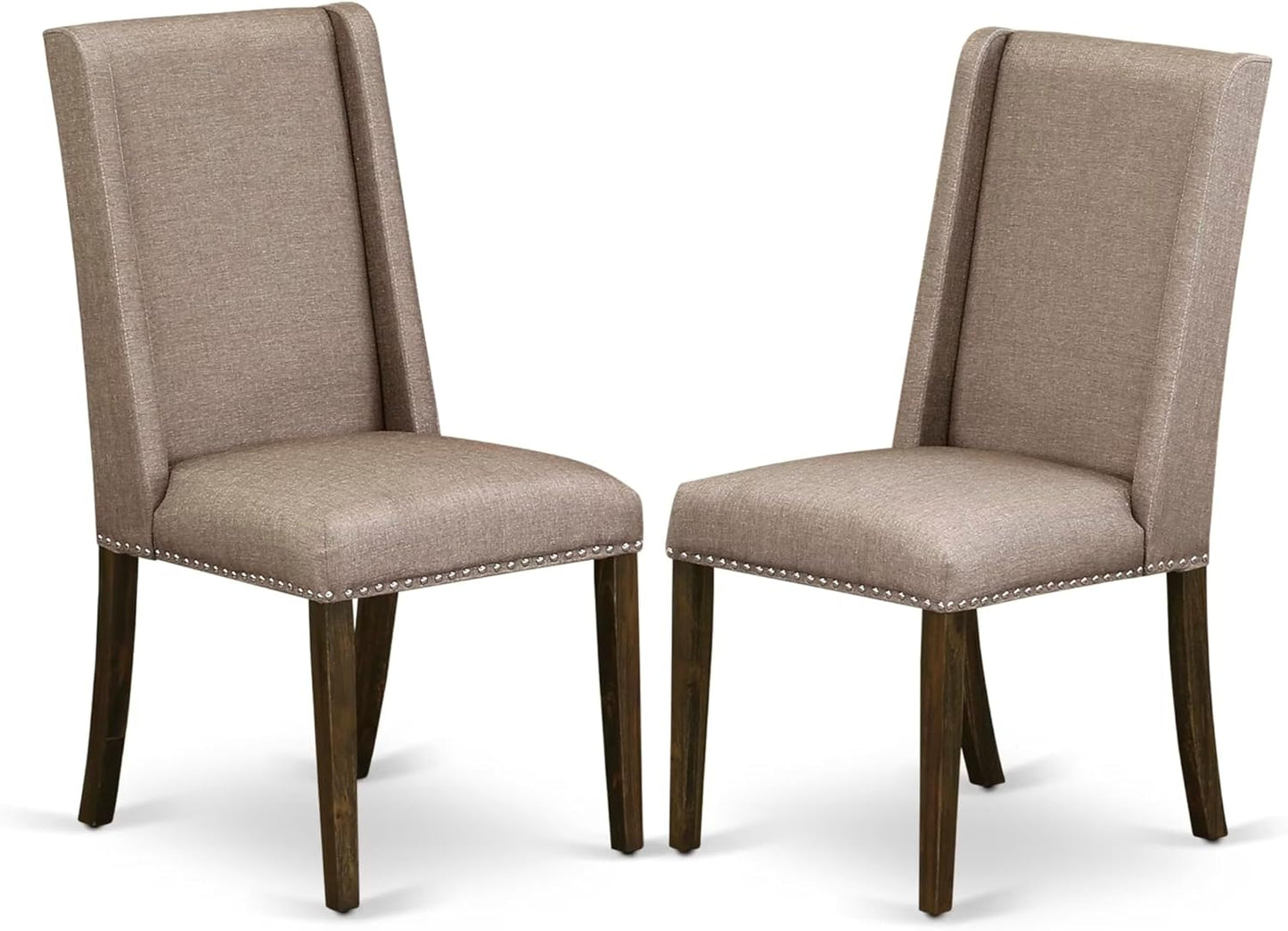 East West Furniture X727FL716-7 7 Piece Dining Set Consist of a Rectangle Dining Room Table with X-Legs and 6 Dark Khaki Linen Fabric Upholstered Parson Chairs, 40x72 Inch, Multi-Color