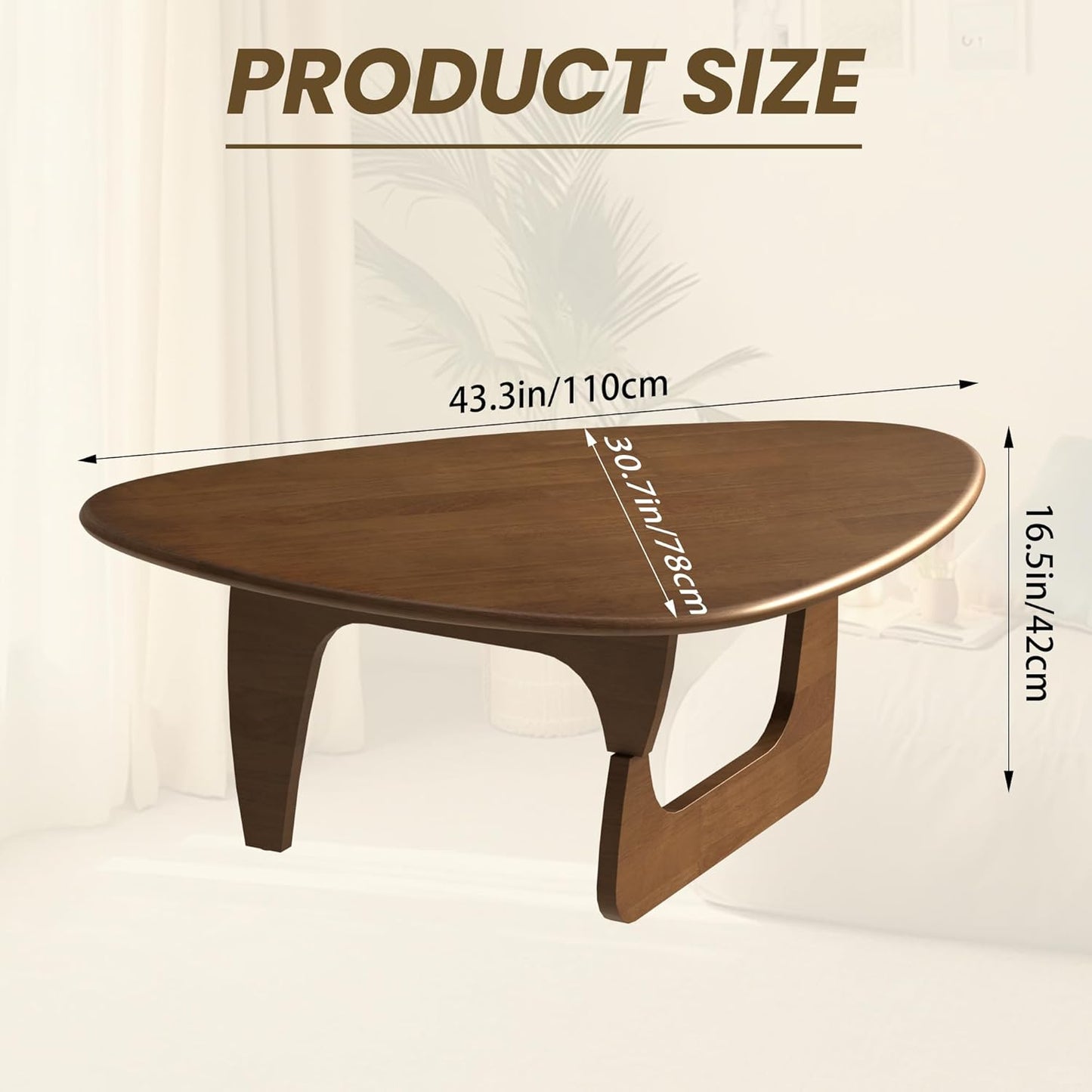 Mid Century Modern Coffee Table, Solid Wood Triangle Coffee Table for Living Room, Modern Tea Table for Home, 43.3x30.7x16.5