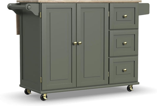 Homestyles Mobile Kitchen Island Cart with Wood Top and Dropleaf Breakfast Bar, 18" D x 53.5" W x 36" H, Green