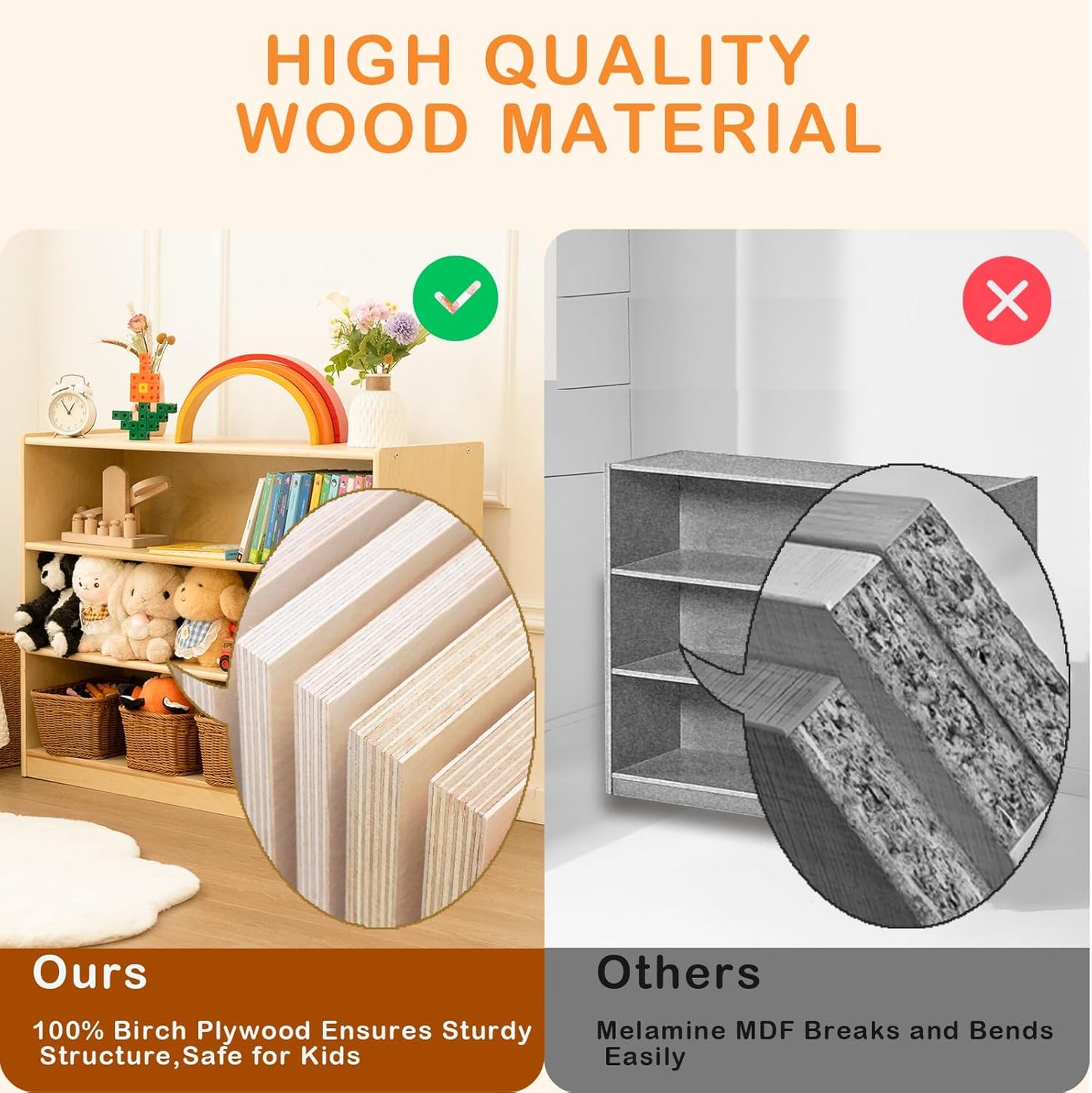 Kids Bookshelf and Toy Storage Shelf, Wooden Montessori Bookshelf, 3-Tier Toy Shelf, 30in Birch Children Bookcase, Classroom Furniture, Book Shelf for Kids Room, Nursery, Playroom