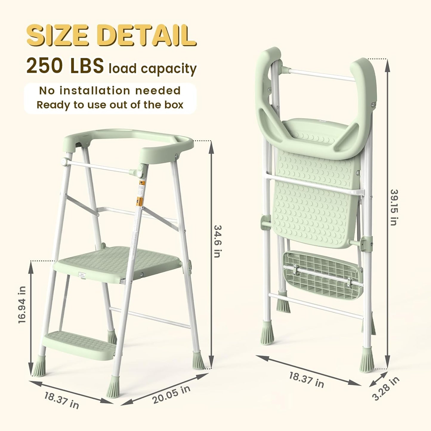 Kids Step Stool 2 Steps, Toddler Tower for Kitchen Counter Learning, Toddler Kitchen Stool Helper with Anti-Drop Safty Railing Kids Standing Folding Stepper, Green