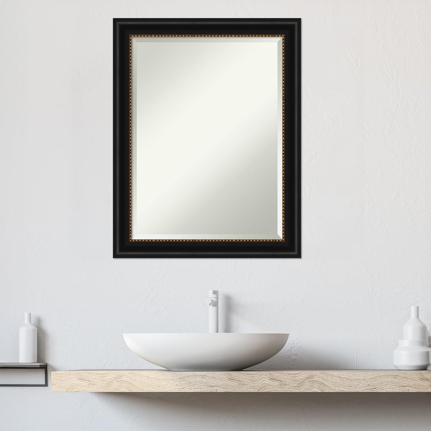 Amanti Art Black Bathroom Mirror for Over Sink, 28x22 Manhattan Black Rectangle Vanity Mirror, Medium Traditional Frame, Hangs Horizonally and Vertically, Bathroom Wall Decor, Beveled Edge