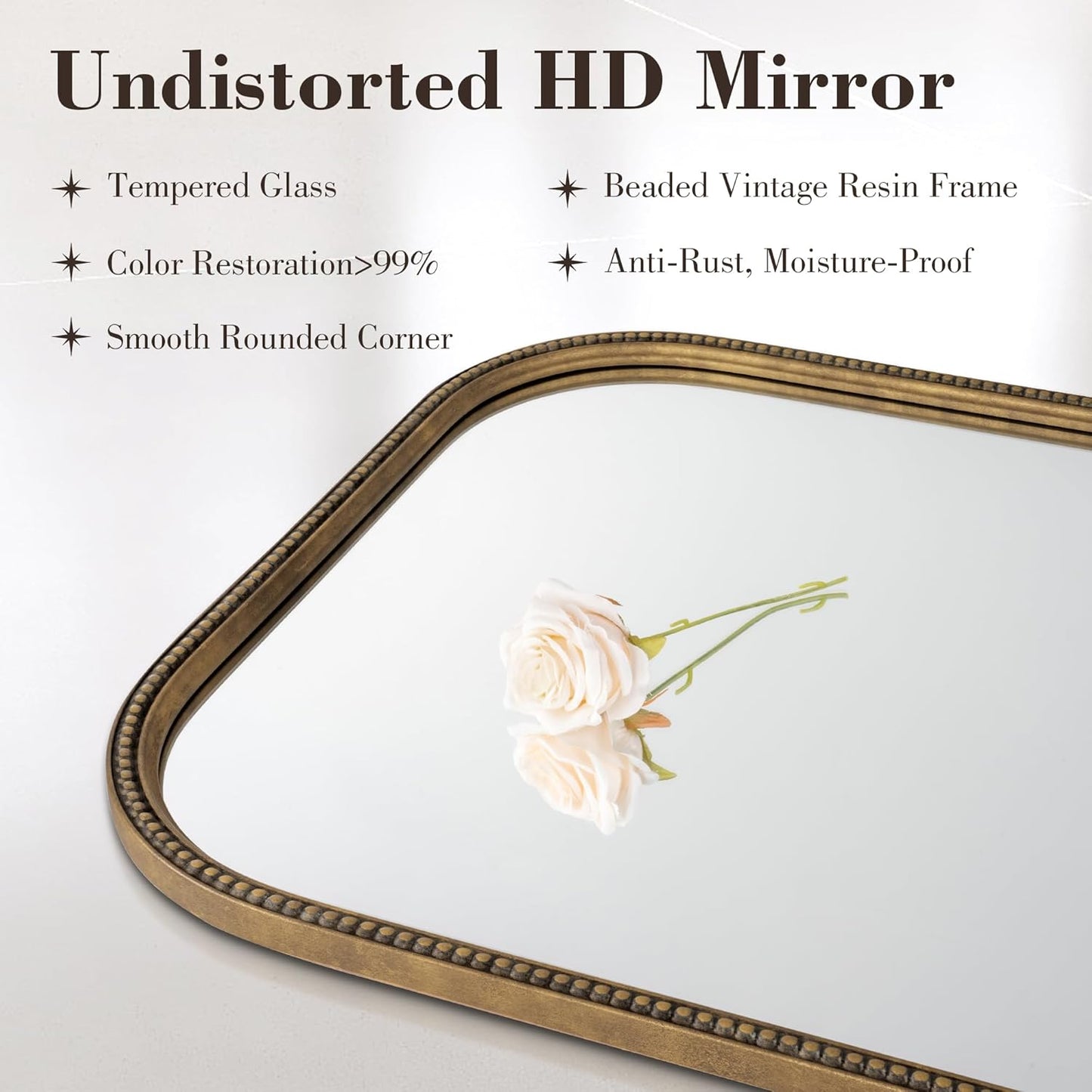 Axeman 32x48 Rounded Rectangular Wall Mirror, Decorative Bathroom Mirror, Traditional Vintage Wall Mounted Mirror with Beaded Frame for Accent Living Room Vanity Bedroom Entryway, Bronze