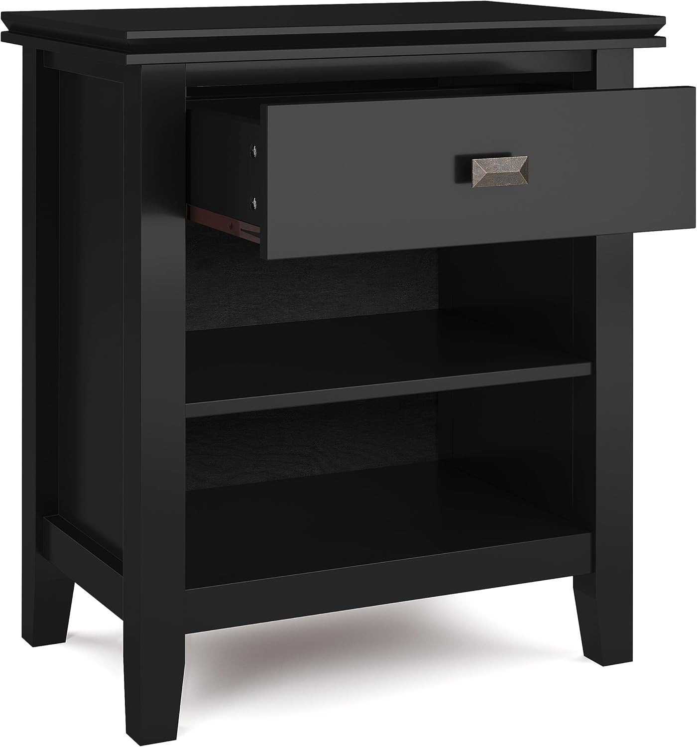 SIMPLIHOME Artisan Solid Wood 24 inch Wide Contemporary Bedside Nightstand Table in Black for The Living Room and Bedroom