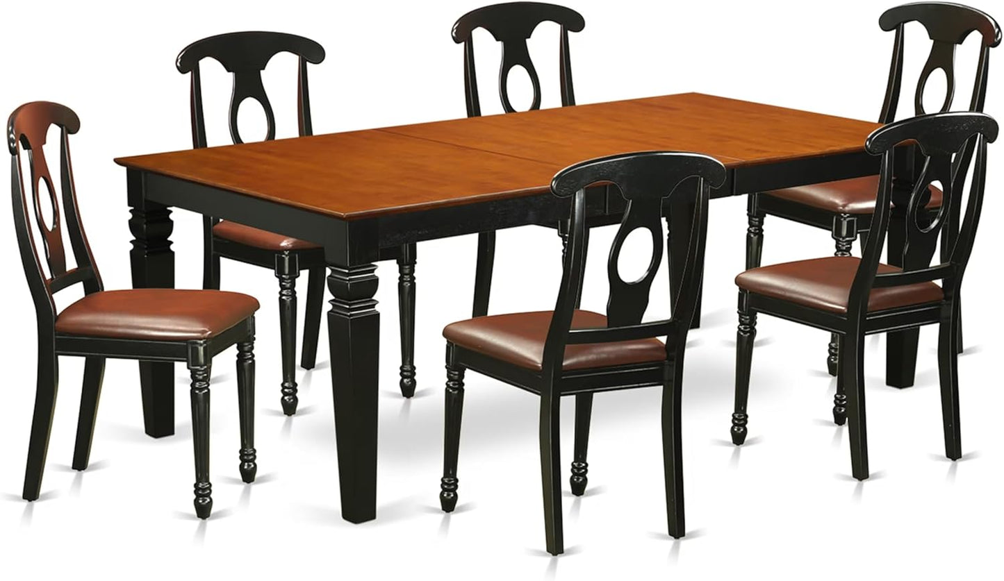East West Furniture LGKE7-BCH-LC 7 Piece Dining Room Table Set Consist of a Rectangle Kitchen Table with Butterfly Leaf and 6 Faux Leather Upholstered Chairs, 42x84 Inch, Black & Cherry
