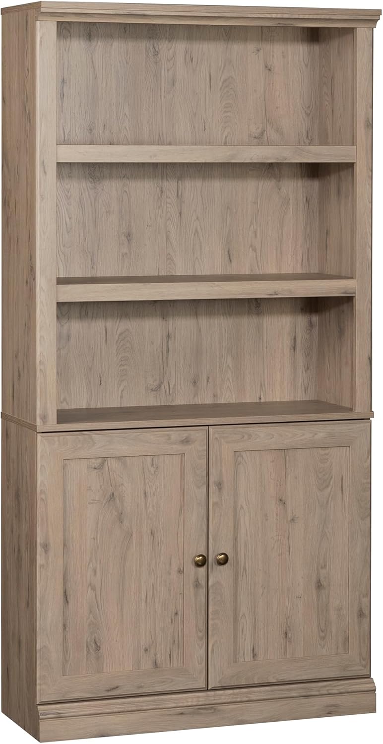 Sauder Miscellaneous Storage 5-Shelf Bookcase with Doors, L: 35.28" x W: 13.23" x H: 69.76", Laurel Oak Finish