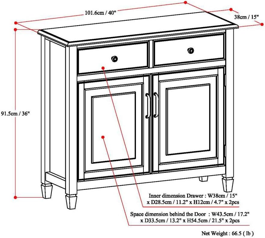 SIMPLIHOME Connaught SOLID WOOD 40 Inch Wide Traditional Entryway Storage Cabinet in Dark Chestnut Brown, For the Living Room, Entryway and Family Room