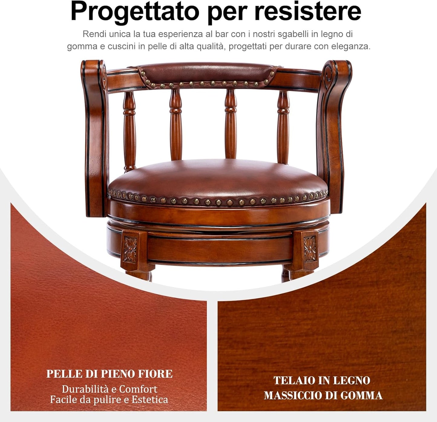 Cow top Leather Wooden Bar Stools, 360 Degree Swivel Bar Height Chair with Backs for Home Kitchen Counter, Morden Chair Barstools (Brown 1pc, Bar Height-Seat Height 29.5”)