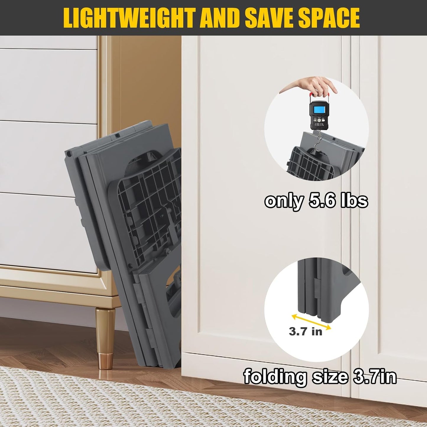 Folding 2-Step Stool for Adults Kids Non-Slip Collapsible Portable Step Stool for Kitchen Home Toilet Bedroom Office Bathroom Rv,Holds 300 Lbs(Grey)