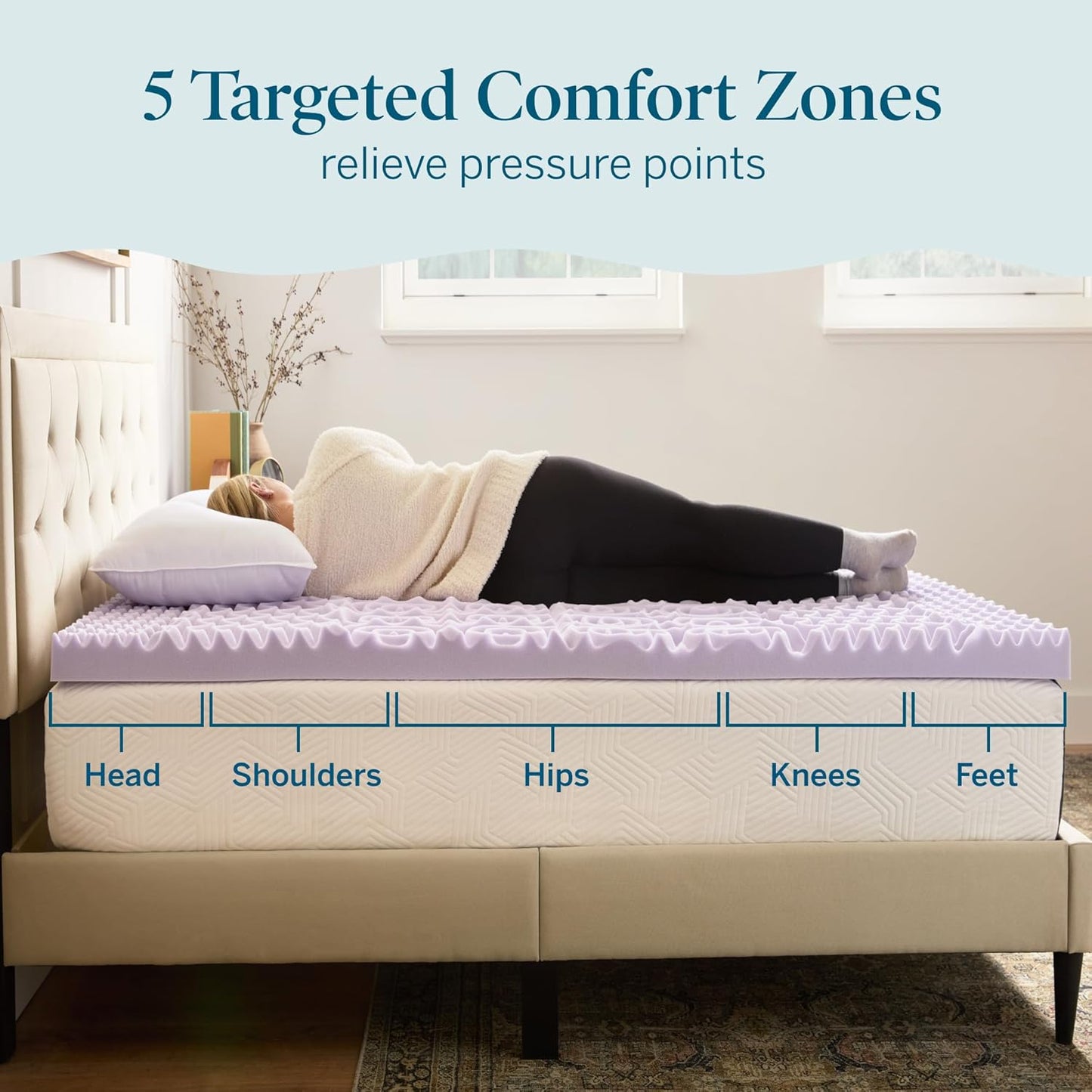 Lucid Lavender Infused 3 Inch Memory Foam Mattress Topper - King Size - Plush Feel - 5 Convoluted Zones - CertiPUR Certified - New Home Owner & Dorm Room Essentials