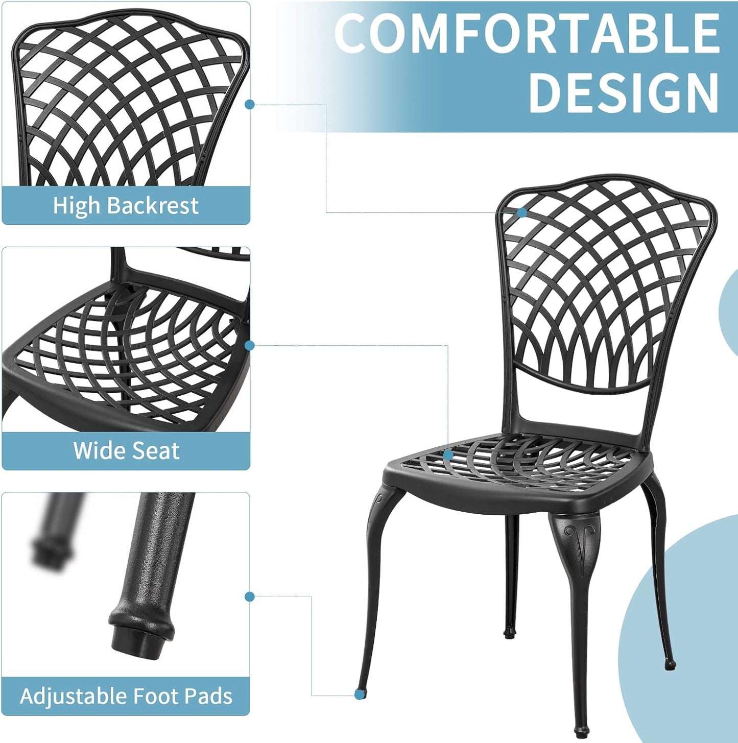 3 Piece Bistro Table Set Anti-Rust Outdoor Bistro Set Cast Alumiunm Patio Table and Chairs Set for 2, Patio Bistro Set Furniture Black