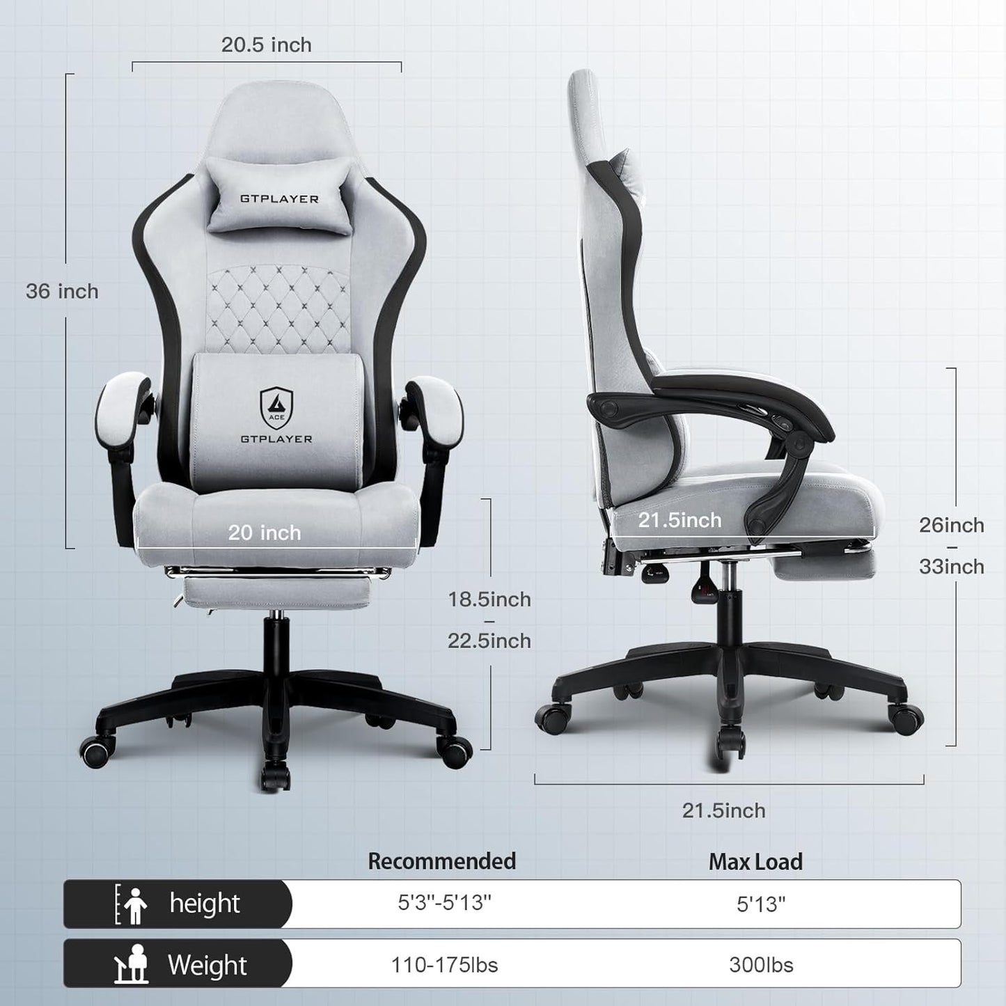 GTPLAYER Gaming Chair, Computer Office Chair with Pocket Spring Cushion, Linkage Armrests and Footrest, High Back Ergonomic Computer Chair with Lumbar Support Task Chair with Footrest