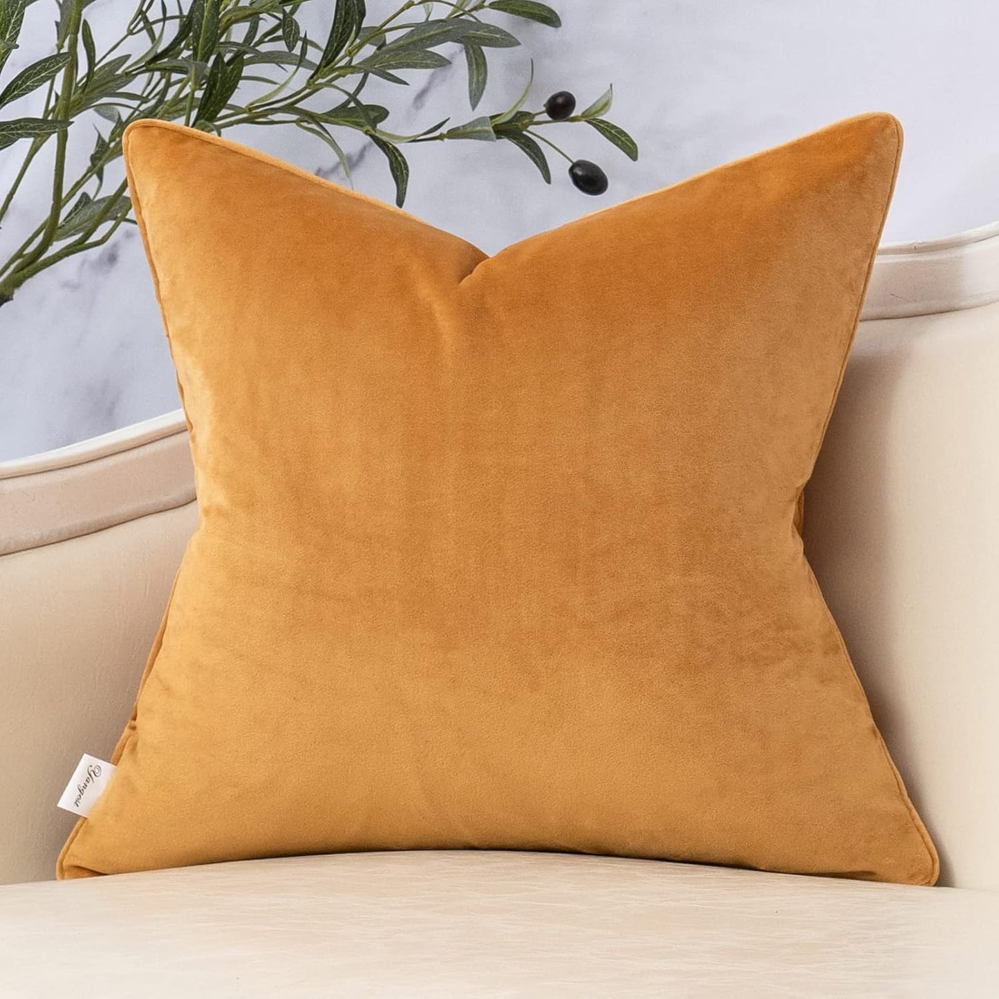 Yangest Orange Yellow Square Throw Pillow Cover Wavy Velvet Cushion Cover Modern Zippered Pillowcase for Sofa Couch Bedroom Living Room Chair, 18 x 18 Inch