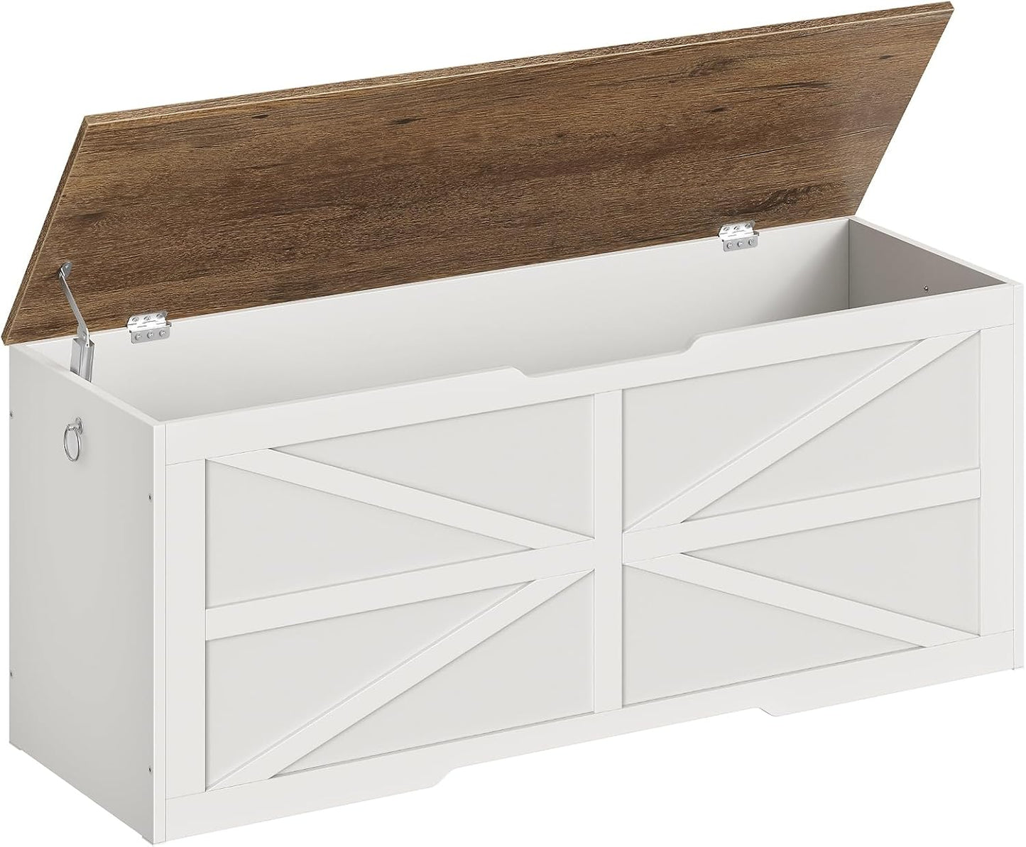 Storage Chest, 47.2" Wooden Storage Trunk, Modern Storage Bench with Safety Hinge, Toy Box, Farmhouse Style, for Bedroom, Living Room, Walnut and White MCW16WL